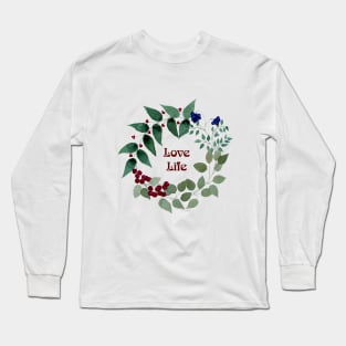 Flowers Berries Watercolors Plant Garden Floral Long Sleeve T-Shirt